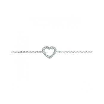 Armband, zilver gerhodineerd hart zirkonia (lengte:15,5-18cm.) - 24565