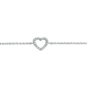 Armband, zilver gerhodineerd hart zirkonia (lengte:15,5-18cm.) - 24565