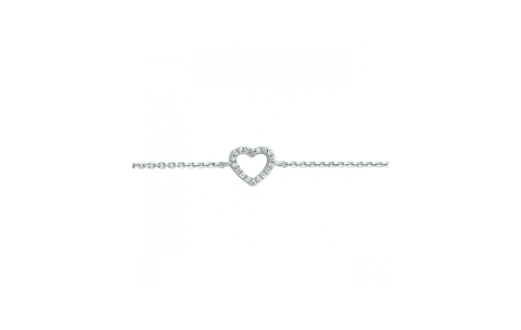 Armband, zilver gerhodineerd hart zirkonia (lengte:15,5-18cm.) - 24565