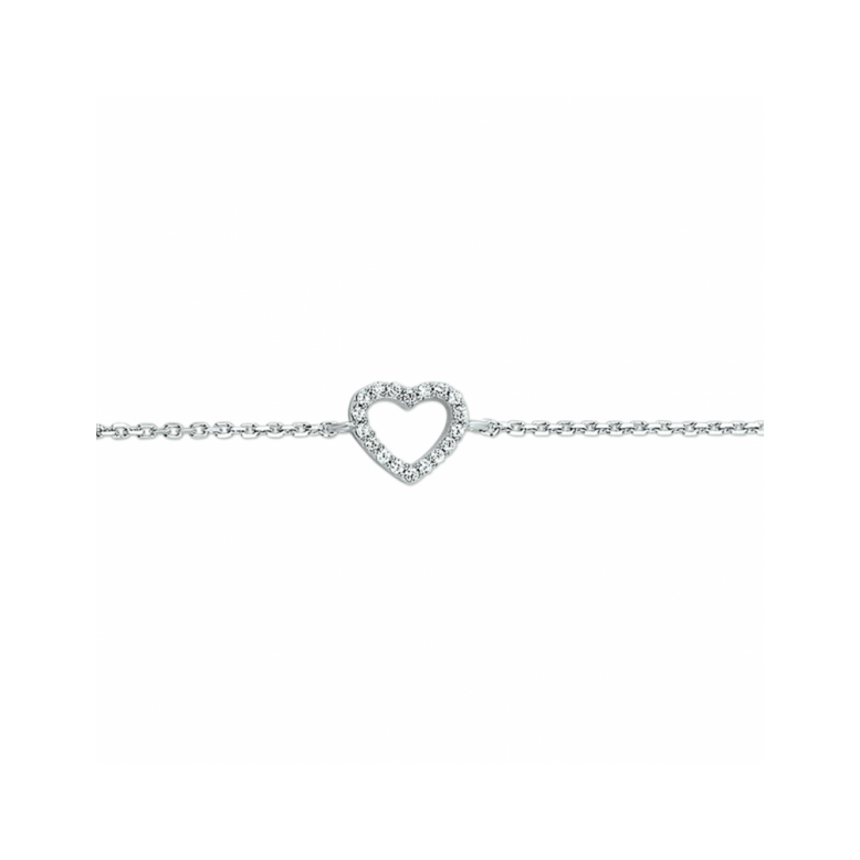 Armband, zilver gerhodineerd hart zirkonia (lengte:15,5-18cm.) - 24565