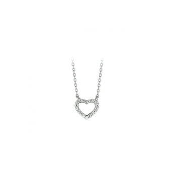 Collier, zilver gerhodineerd hart zirkonia (lengte: 40-44cm.) - 24587