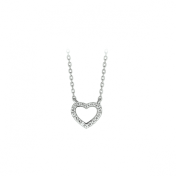 Collier, zilver gerhodineerd hart zirkonia (lengte: 40-44cm.) - 24587