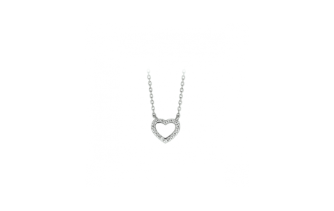 Collier, zilver gerhodineerd hart zirkonia (lengte: 40-44cm.) - 24587
