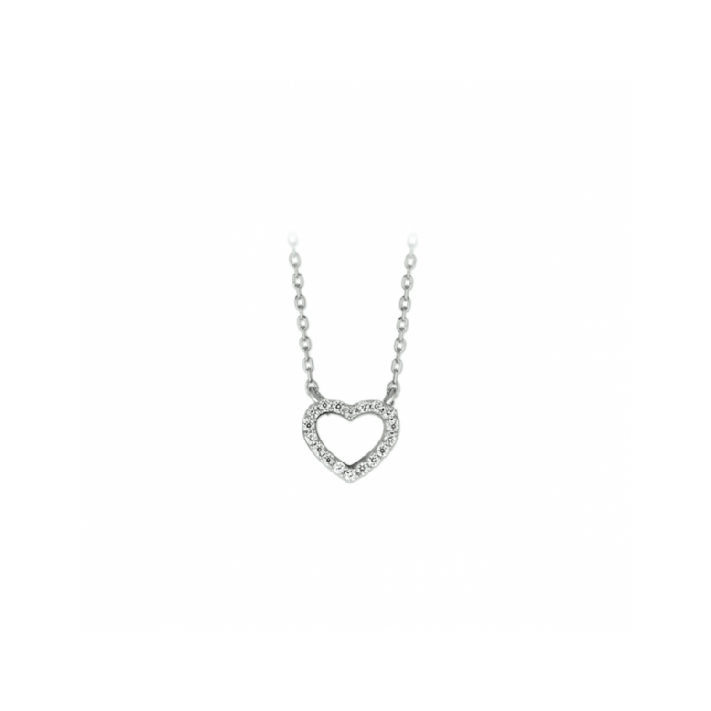 Collier, zilver gerhodineerd hart zirkonia (lengte: 40-44cm.) - 24587
