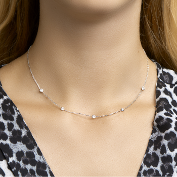 Collier, zilver ankerschakel met zirkonia (lengte: 40-44cm.) - 24092 Collier, zilver ankerschakel met zirkonia (lengte: 40-44cm.) - 24092