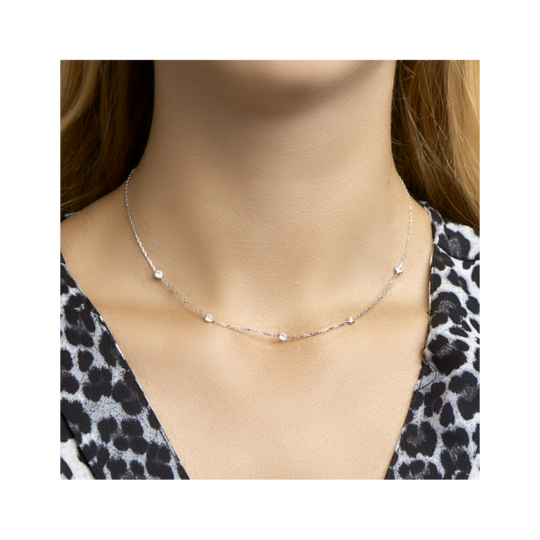 Collier, zilver ankerschakel met zirkonia (lengte: 40-44cm.) - 24092