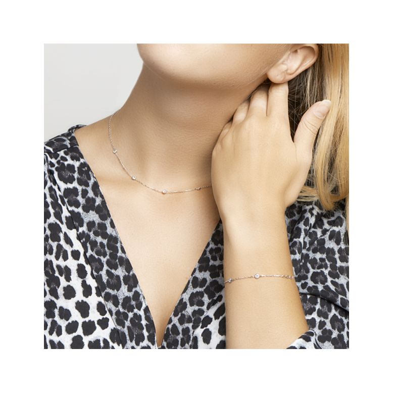 Collier, zilver ankerschakel met zirkonia (lengte: 40-44cm.) - 24092