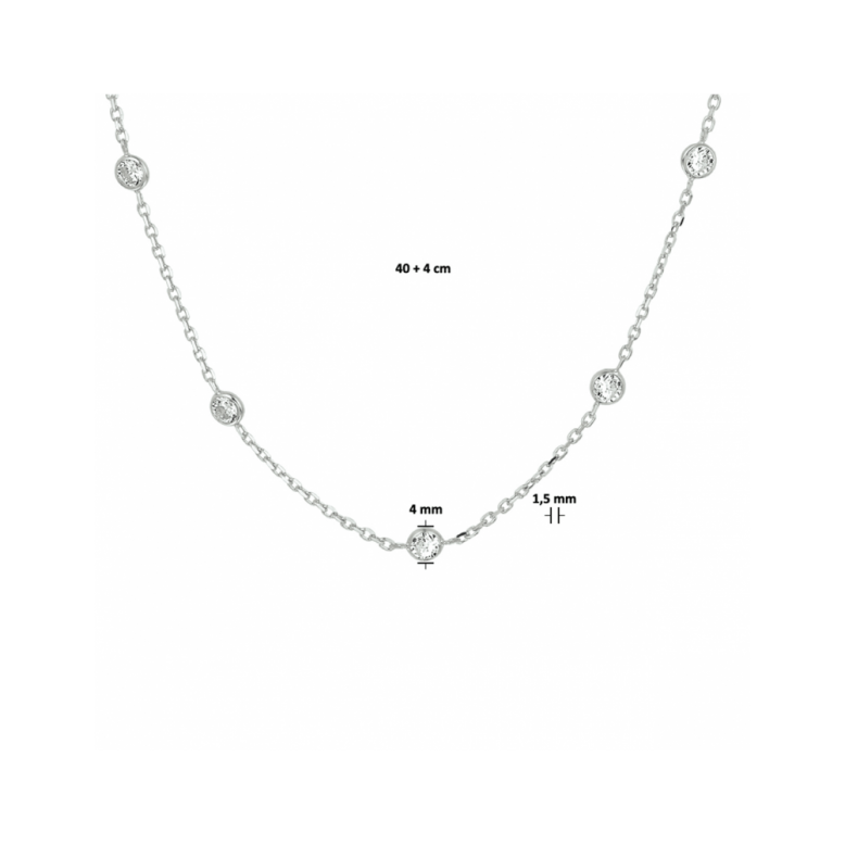 Collier, zilver ankerschakel met zirkonia (lengte: 40-44cm.) - 24092