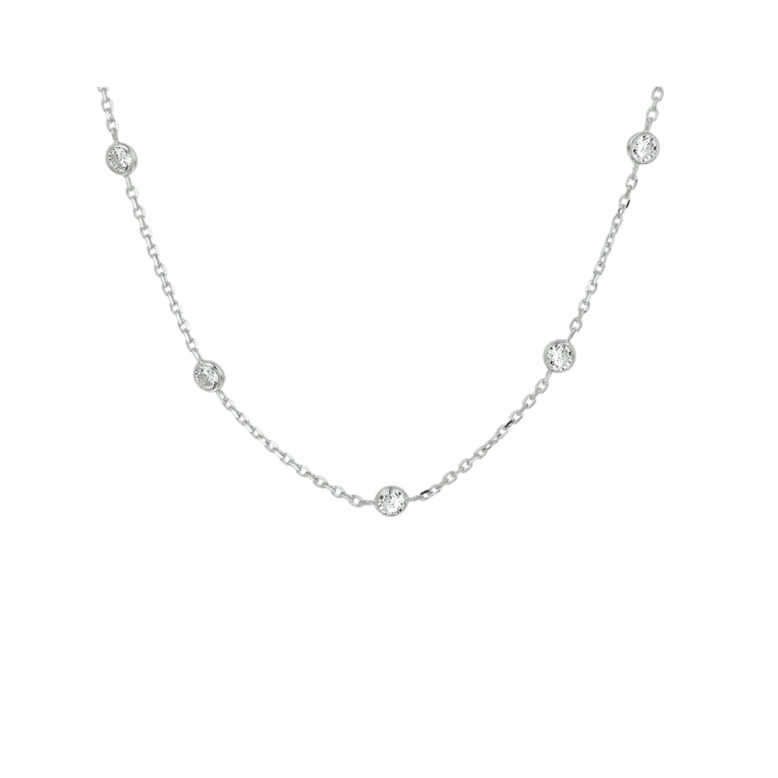 Collier, zilver ankerschakel met zirkonia (lengte: 40-44cm.) - 24092