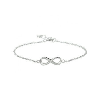Armband, zilver gerhodineerd infinity zirkonia (lengte:15,5-18cm.) - 24566