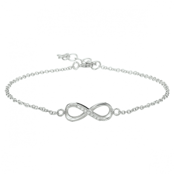Armband, zilver gerhodineerd infinity zirkonia (lengte:15,5-18cm.) - 24566