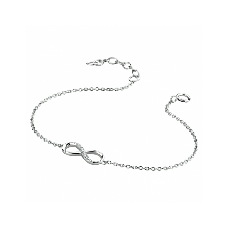 Armband, zilver gerhodineerd infinity zirkonia (lengte:15,5-18cm.) - 24566