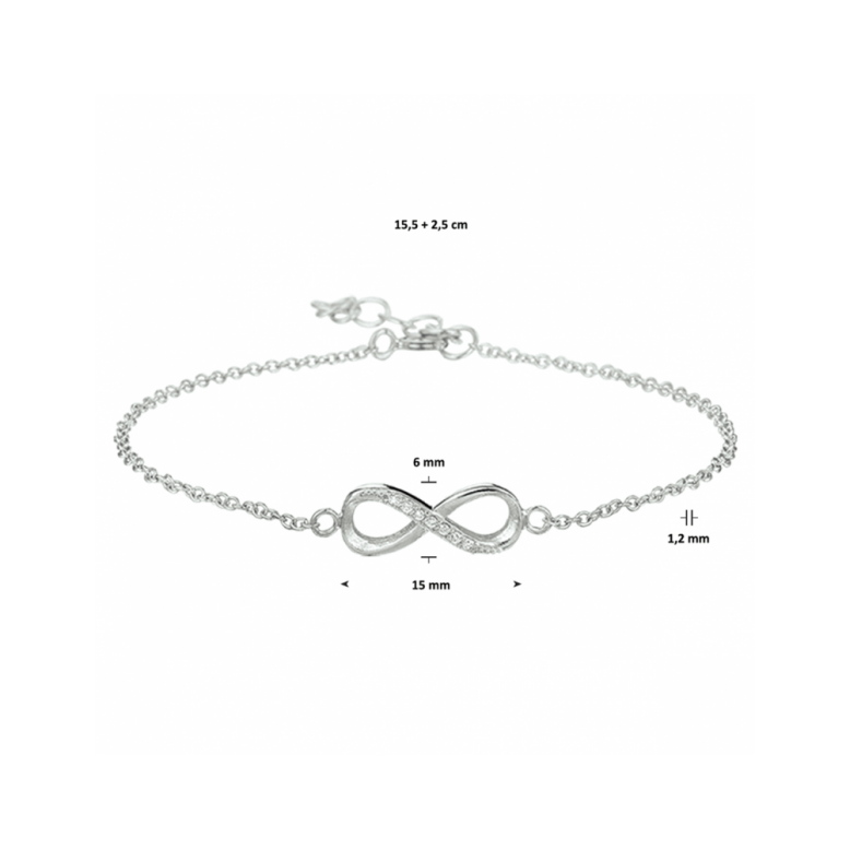 Armband, zilver gerhodineerd infinity zirkonia (lengte:15,5-18cm.) - 24566