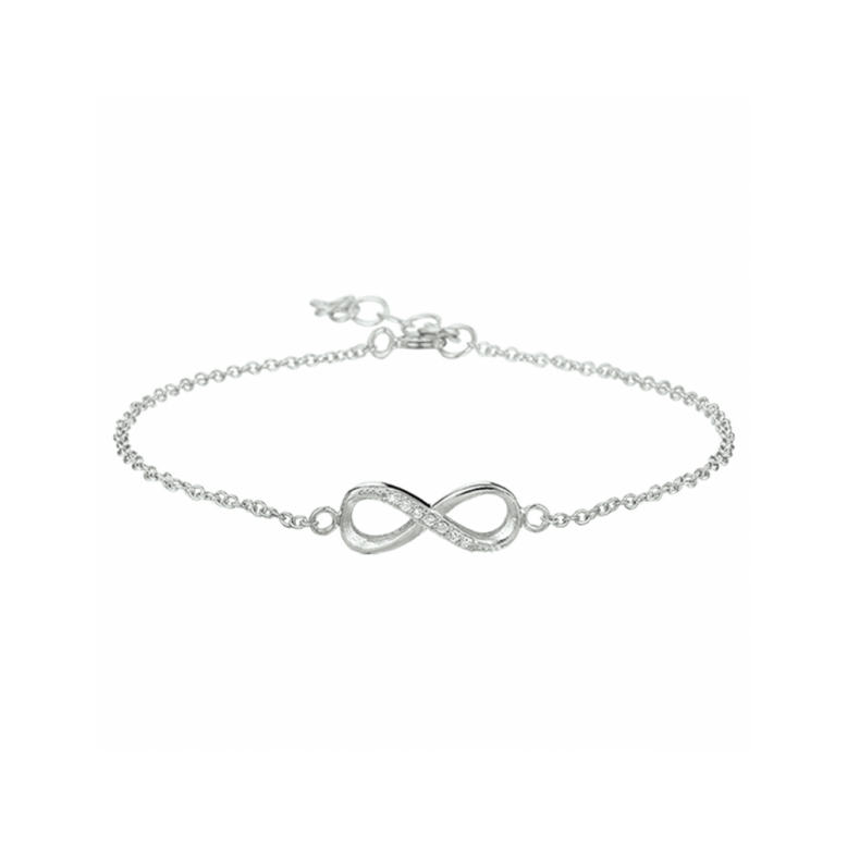 Armband, zilver gerhodineerd infinity zirkonia (lengte:15,5-18cm.) - 24566