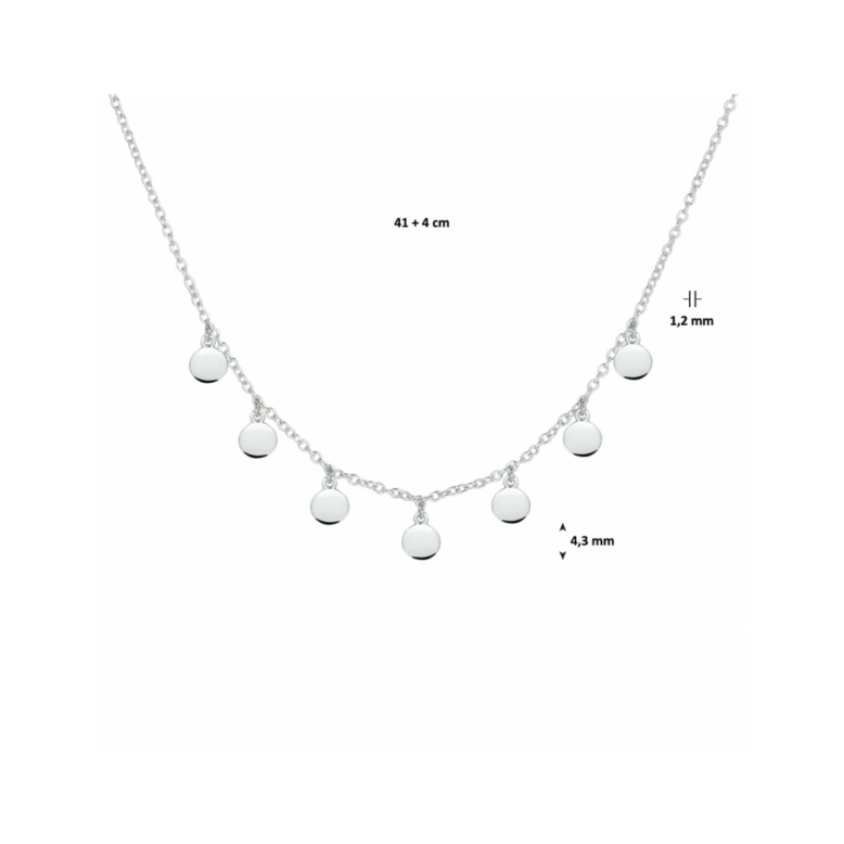 Collier, zilver gerhodineerd rondjes (lengte:41-45cm.) - 23194