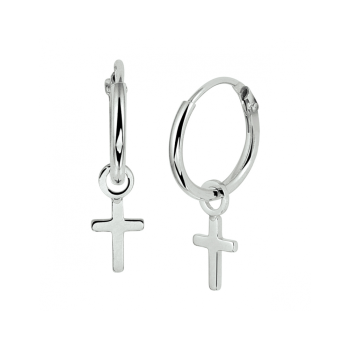 Oorringen, zilver gerhodineerd met kruisje (12mm.) - 23323