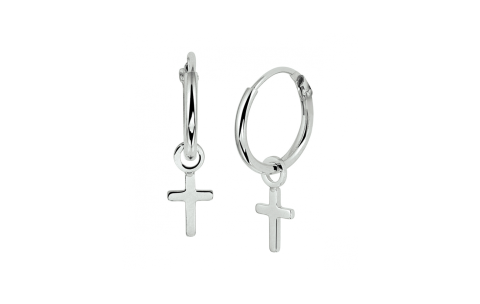 HC Oorringen, zilver gerhodineerd met kruisje (12mm.) - 23323