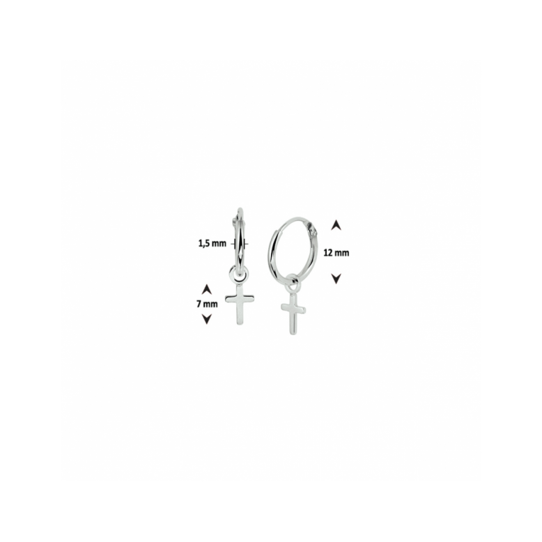 Oorringen, zilver gerhodineerd met kruisje (12mm.) - 23323
