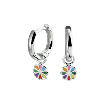 Oorringen, zilver gerhodineerd bloem multicolour - 24187 Oorringen, zilver gerhodineerd bloem multicolour - 24187