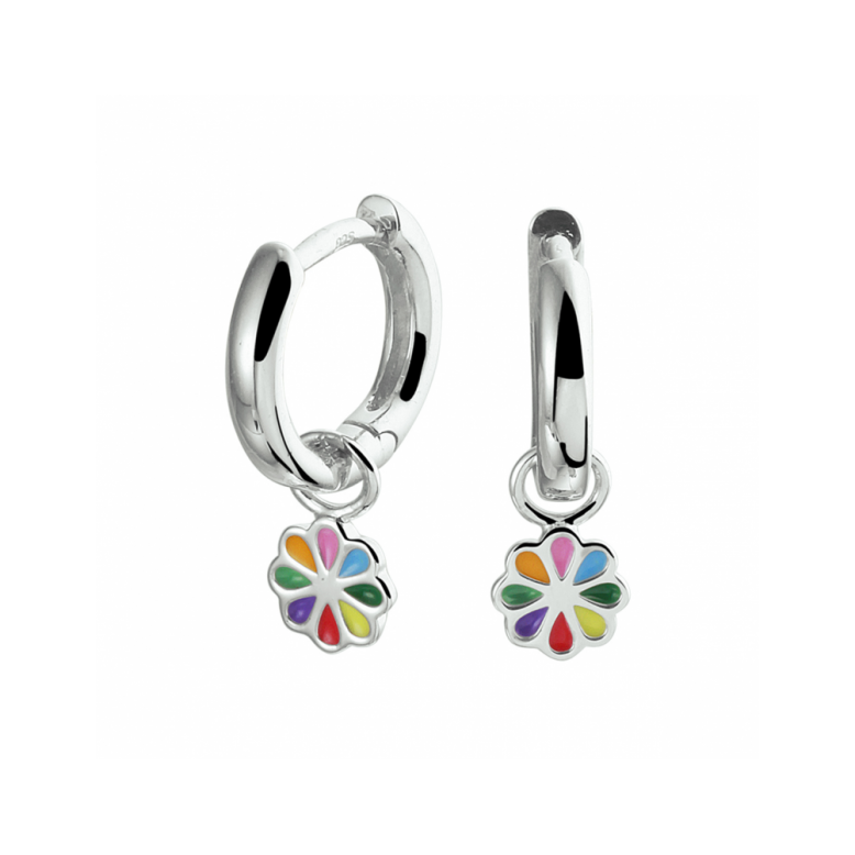 Oorringen,  zilver gerhodineerd bloem multicolour - 24187
