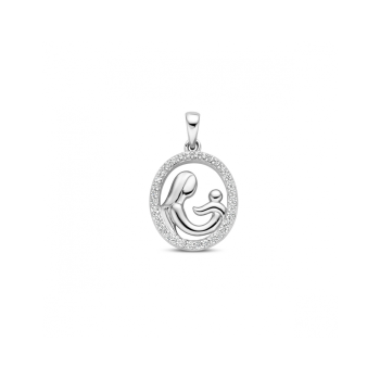 Hanger, zilver gerhodineerd moeder en kind met zirkonia (15x17mm.) - 24178 Hanger, zilver gerhodineerd moeder en kind met zirkonia (15x17mm.) - 24178