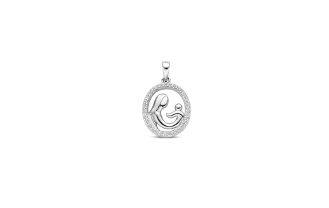 HC Hanger, zilver gerhodineerd moeder en kind met zirkonia (15x17mm.) - 24178