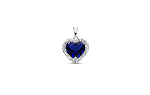 HC Hanger, zilver gerhodineerd hart met synth. saffier en zirkonia (14mm.) - 24177