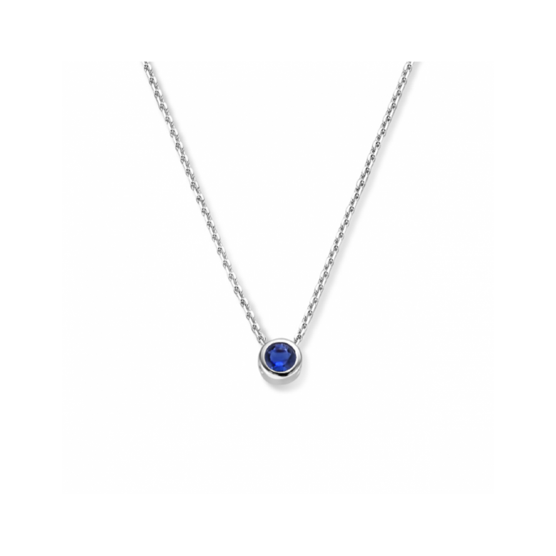 Collier, zilver ankerschakel met blauw zirkonia (lengte: 41-45cm.) - 24093