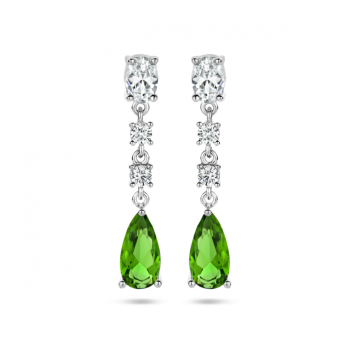 Oorhangers, zilver gerhodineerd met wit en groen zirkonia (3cm.) - 22434