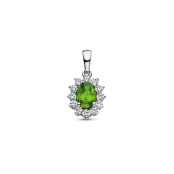 Hanger, zilver gerhodineerd met groen en wit zirkonia - 22444 Hanger, zilver gerhodineerd met groen en wit zirkonia - 22444