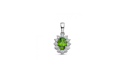 Hanger, zilver gerhodineerd  met groen en wit zirkonia - 22444