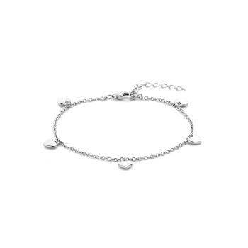 Armband, zilver gerhodineerd hartjes (13-16cm.) - 23423