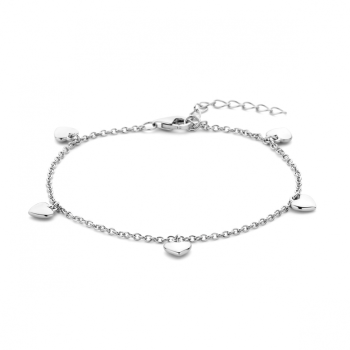 Armband, zilver gerhodineerd hartjes (13-16cm.) - 23423