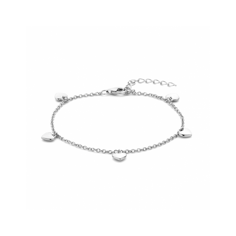 Armband, zilver gerhodineerd hartjes (13-16cm.) - 23423