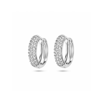 Oorringen, zilver gerhodineerd met zirkonia (15,5x4mm.) - 24910 Oorringen, zilver gerhodineerd met zirkonia (15,5x4mm.) - 24910