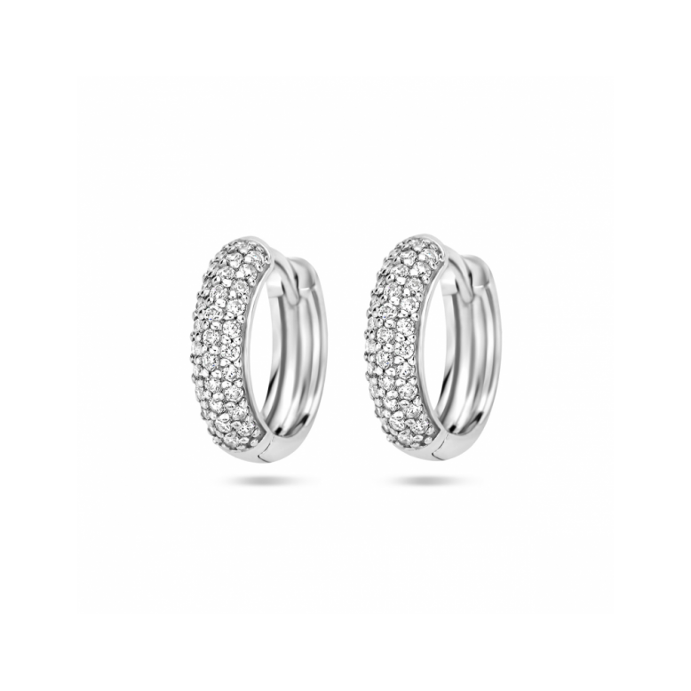 Oorringen, zilver gerhodineerd met zirkonia (15,5x4mm.) - 24910
