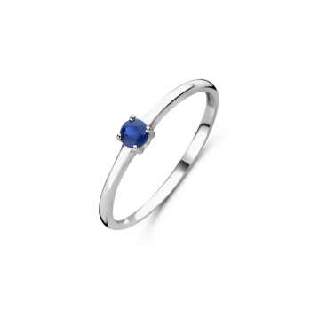 Ring, zilver gerhodineerd met saffier (maat 17,5) - 24299