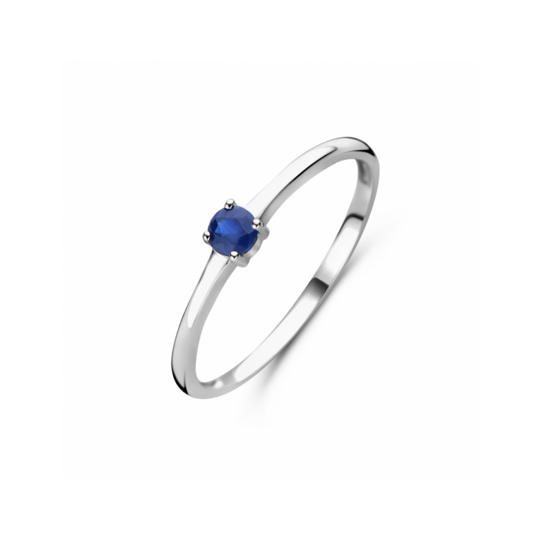 Ring, zilver gerhodineerd met saffier (maat 17,5) - 24299