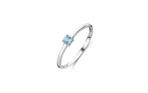 Ring, zilver gerhodineerd met aquamarijn (maat 17) - 24349