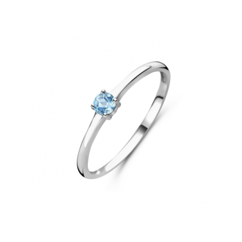 Ring, zilver gerhodineerd met aquamarijn (maat 17,5) - 24799