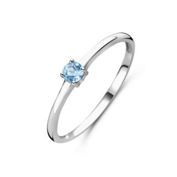 Ring, zilver gerhodineerd met aquamarijn (maat 17,5) - 24799