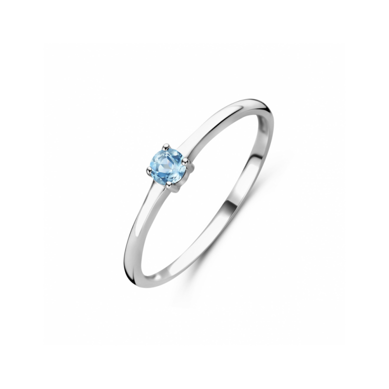 Ring, zilver gerhodineerd met aquamarijn (maat 17,5) - 24799