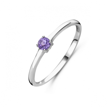 Ring, zilver gerhodineerd met licht amethist (maat 18) - 24341