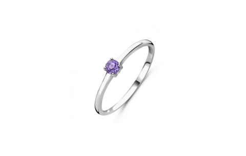 Ring, zilver gerhodineerd met licht amethist (maat 18) - 24341