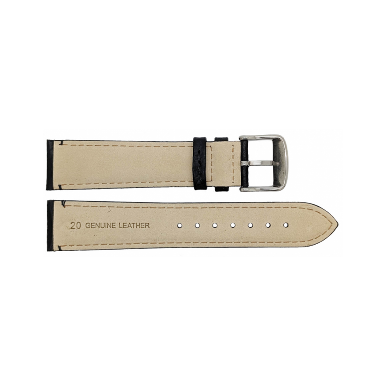 Horlogeband 14mm, Genuine buffalo Zwart - 23004