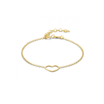 Armband, zilver verguld hart (lengte: 16-19cm.) - 24350