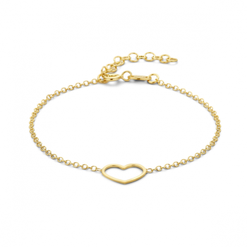 Armband, zilver verguld hart (lengte: 16-19cm.) - 24350
