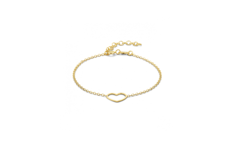 Armband, zilver verguld hart (lengte: 16-19cm.) - 24350