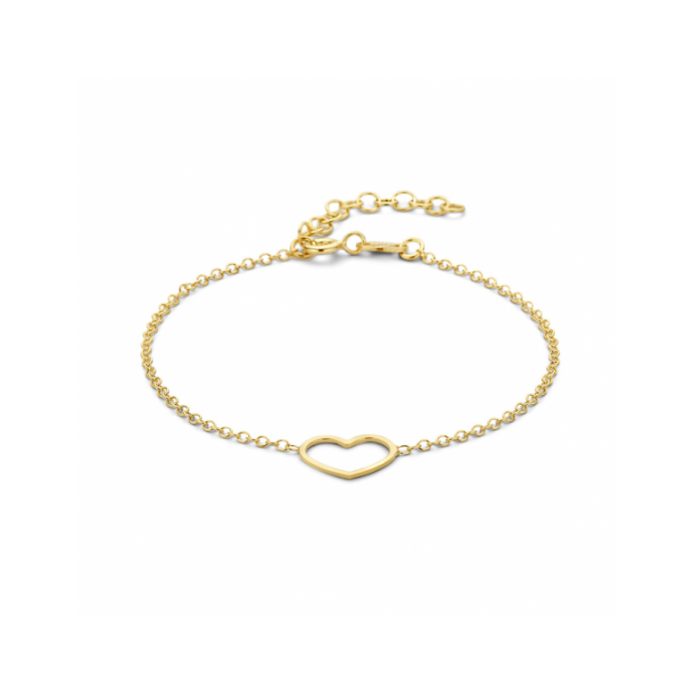 Armband, zilver verguld hart (lengte: 16-19cm.) - 24350