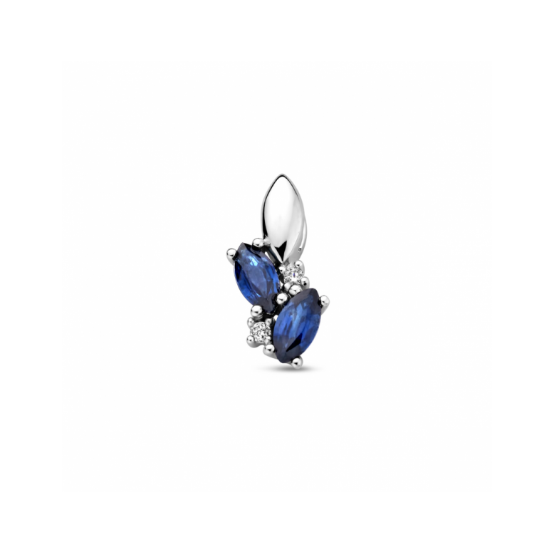 Hanger, 14krt.witgoud met saffier en diamant totaal 0.02ct h p1 13 mm - 24615